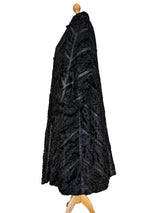 Vintage Black Persian Lamb and Leather Full Length Coat