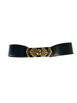 Vintage Charles Jourdan Black Belt w/Gold and Gunmetal Leaf Buckle
