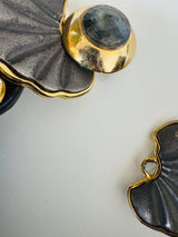 Vintage Charles Jourdan Black Belt w/Gold and Gunmetal Leaf Buckle