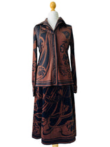 Emilio Pucci Brown & Black Print Top & Skirt Set