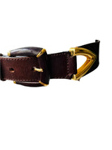 Vintage Dark Brown Leather Belt w/Goldtone Accents
