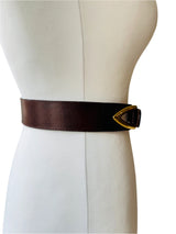 Vintage Dark Brown Leather Belt w/Goldtone Accents