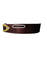 Vintage Dark Brown Leather Belt w/Goldtone Accents
