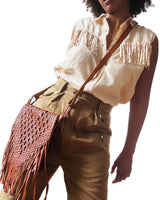 1970s Brown Leather Bohemian Fringed Crossbody Bag