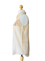 80s Beige Sleeveless Fringed Silk Blouse