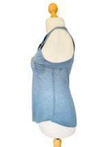 Balmain Periwinkle Blue Sleeveless Linen Knit Jersey Top