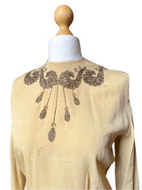 1940’s Beige Silk Crepe Embroidered Blouse