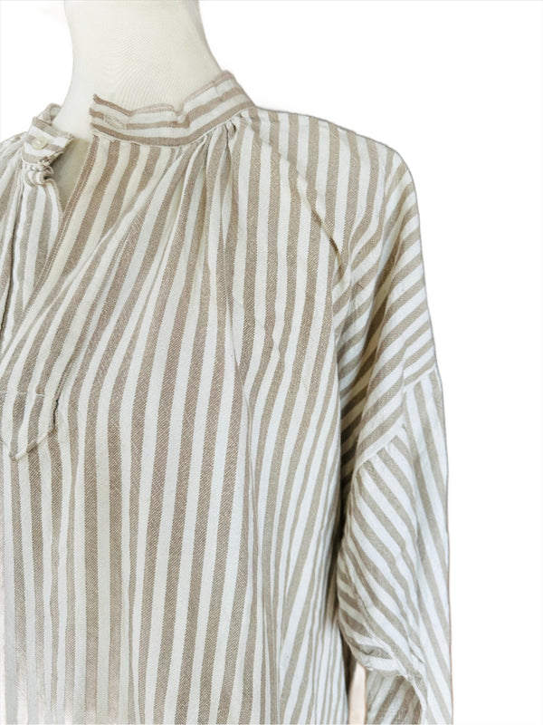 Vintage Edwardian Men's French Striped Cotton Collarless Shirt