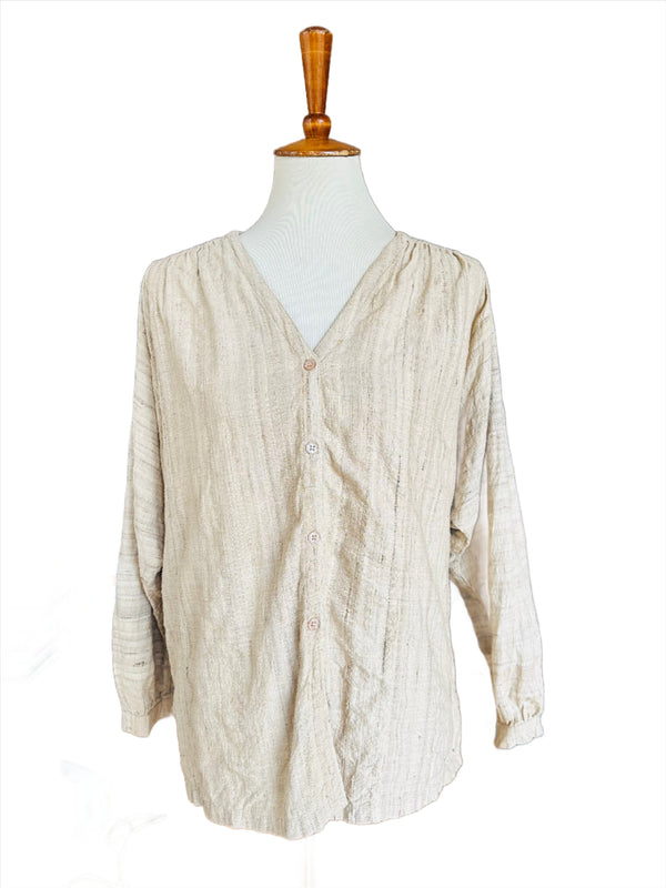 Vintage Beige Raw Silk Button Down Shirt