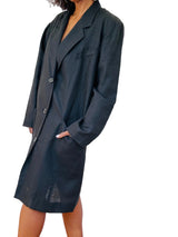 Black Linen Blend Long Blazer/Coat Dress