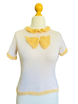 Ivory Cotton Handknit Sweater with Bow Neckline