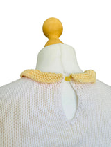 Ivory Cotton Handknit Sweater with Bow Neckline