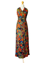 1970s Italian Floral Print Halter Maxi Dress