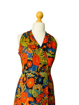 1970s Italian Floral Print Halter Maxi Dress