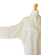 Vintage White Linen Floral Embroidered Blouse