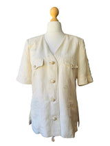 Vintage Ivory Linen Blend Short Sleeved Shell Embroidered Blazer