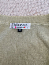 Vintage Yves Saint Laurent Beige Fitted V-Neck Cardigan