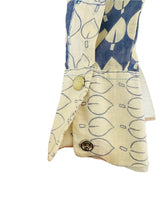 1970s Cotton Gauze Blue & Ivory Printed Blouse