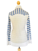 1970s Cotton Gauze Blue & Ivory Printed Blouse