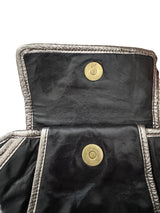 Kooba Black Leather Fan Clutch Bag w/Silver Trim