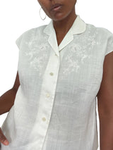White Linen Embroidered Short Sleeved Blouse