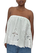 Upcycled White Cotton Embroidered Strapless Top