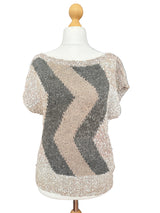1970s Geometric Leather and Suede Knit Top
