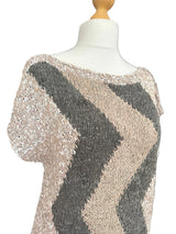 1970s Geometric Leather and Suede Knit Top