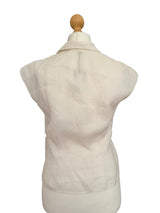 White Linen Embroidered Short Sleeved Blouse