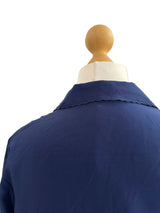 Navy Silk Embroidered Button Down Blouse