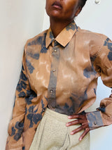 Vintage 70s Italian Tie Dye Camouflage Floral Button Up Shirt