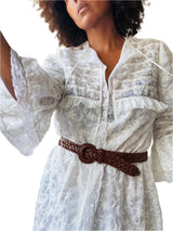 Vintage Embroidered White Dressing Gown w/Lace Trim