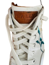 Pre-owned White Bally Sneaker w/Floral Embroidery