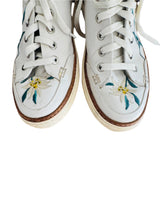 Pre-owned White Bally Sneaker w/Floral Embroidery