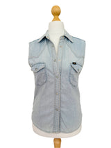 Vintage Lee Light Blue Washed Denim Sleeveless Button Down