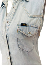 Vintage Lee Light Blue Washed Denim Sleeveless Button Down