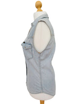 Vintage Lee Light Blue Washed Denim Sleeveless Button Down