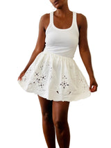 Upcycled White Cotton Embroidered Strapless Top/Skirt
