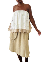 Upcycled Embroidered Cotton Strapless Top/Skirt
