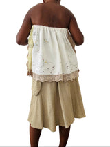 Upcycled Embroidered Cotton Strapless Top/Skirt