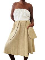 Vintage 70s Beige Cotton Linen Skirt w/Patch Pockets