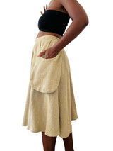 Vintage 70s Beige Cotton Linen Skirt w/Patch Pockets