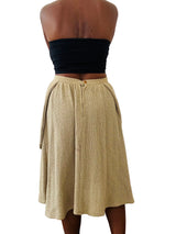 Vintage 70s Beige Cotton Linen Skirt w/Patch Pockets