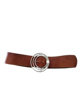 Vintage Wide Brown Leather Belt with Circular Silver Buckle