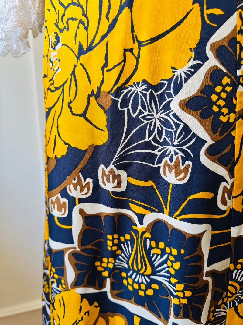Vintage Printed Floral Print Silk Maxi Skirt