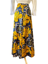 Vintage Printed Floral Print Silk Maxi Skirt
