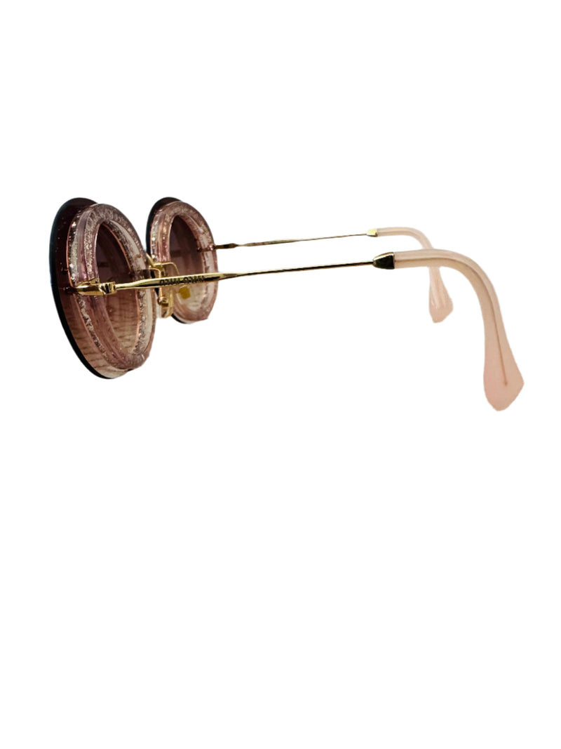 Miu Miu Rose Glitter Round Sunglasses
