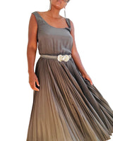 Vintage 80s Ted Lapidus Charcoal Grey Silk Maxi Dress