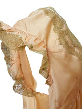 Vintage 1940s Blush Silk Slip Dress w/Beige Lace Trim