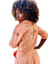 40s/50s Peach Cotton Shirtwaist Dress with Embroidered Details